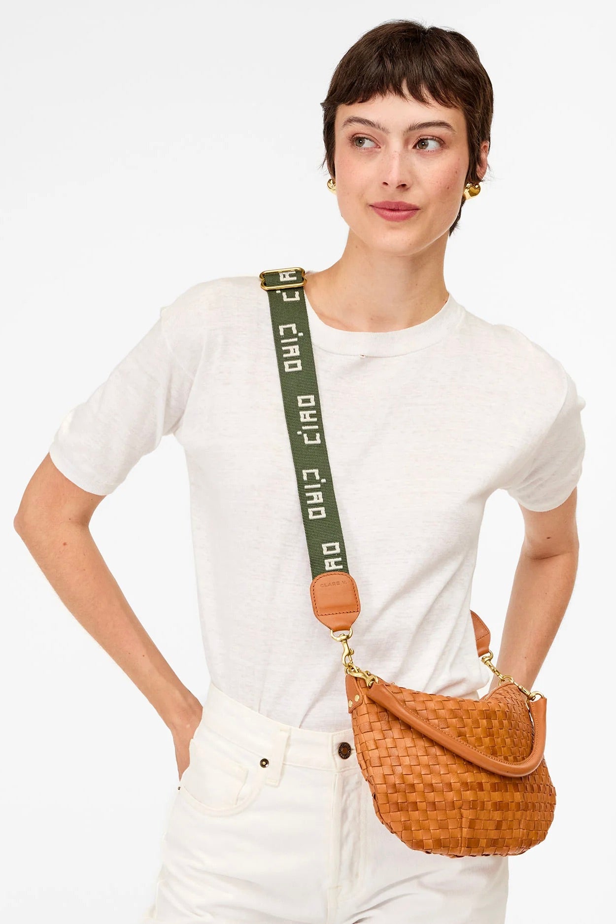 Clare V. Adjustable Crossbody Strap / Army + Cream CIAO